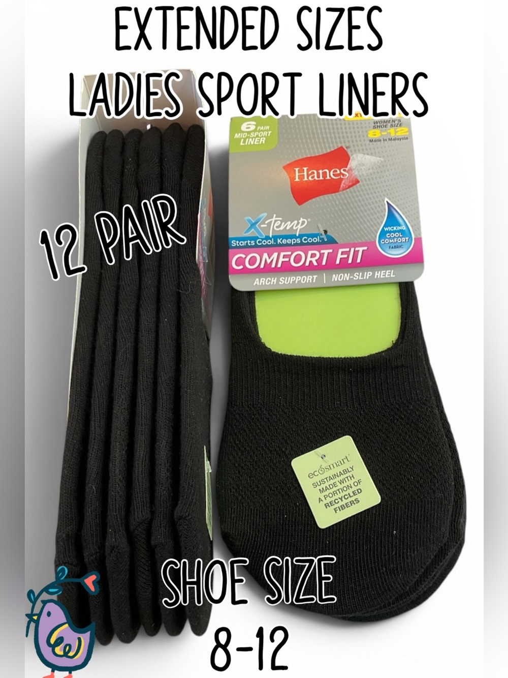 🌸12 Pair Ladies Sport Sock Sock Liners
EXTENDED SIZES